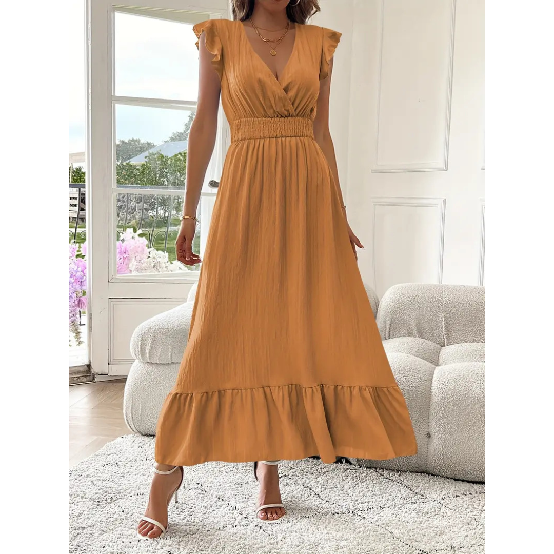 AVALERI™ - Elegant Shirred V-Neck Summer Maxi Dress