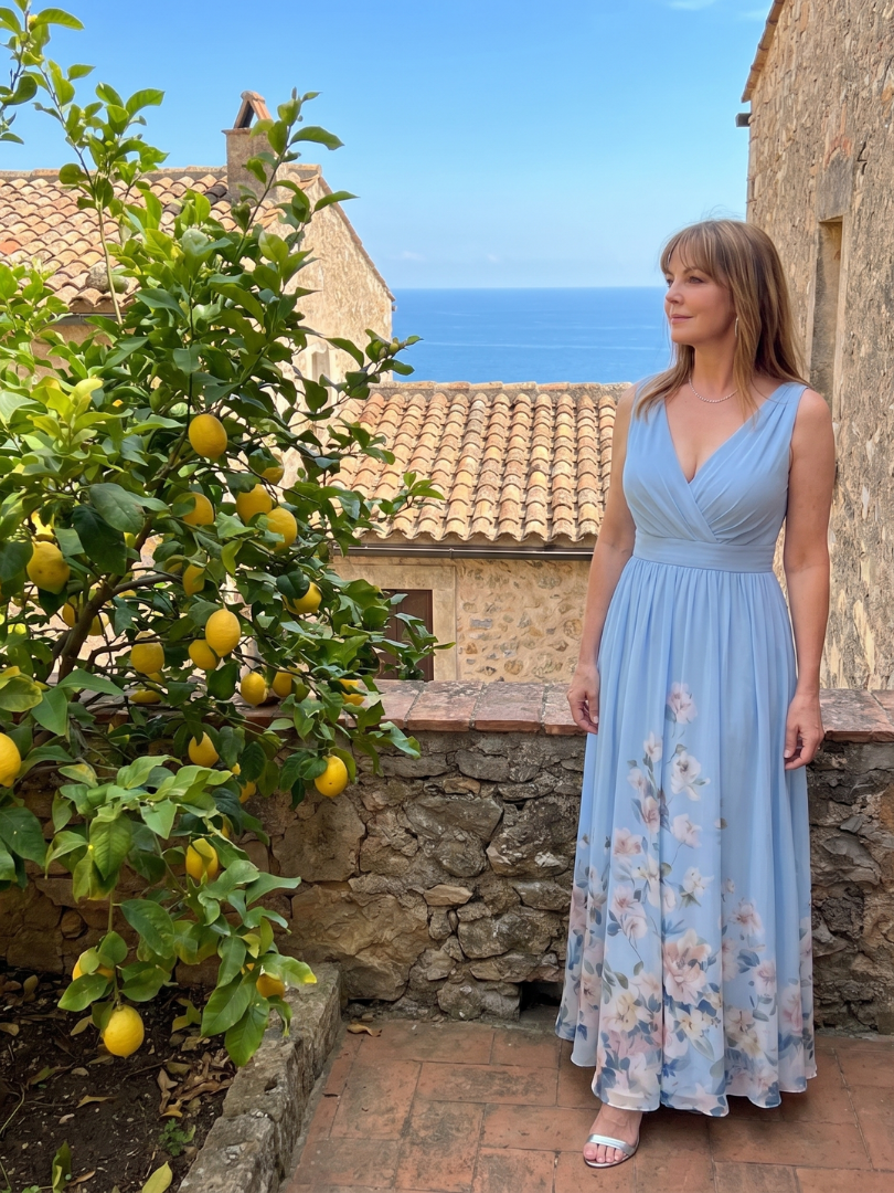 Vanessa Sleeveless V Neck Soft Floral Hem Midi Dress