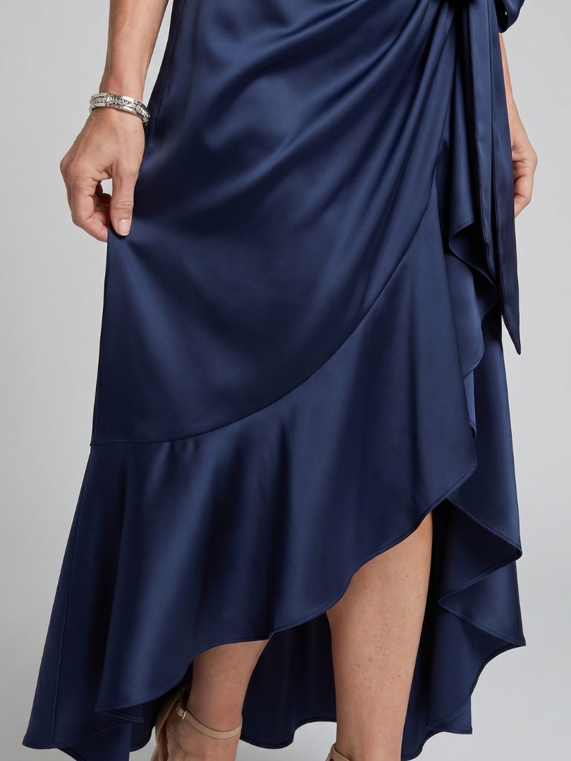 Avery Halter Neck Wrap Asymmetric Hem Midi Dress