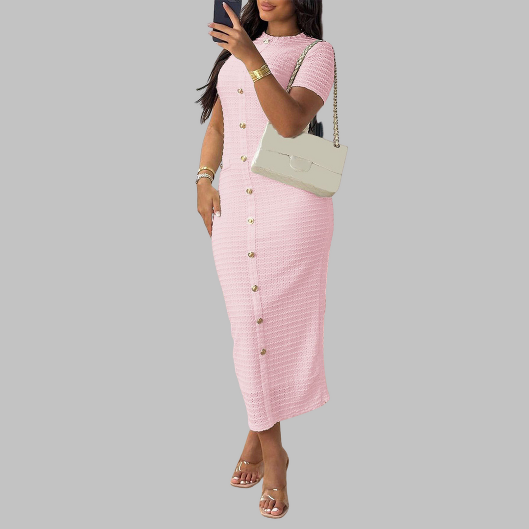 REGAN™ - Elegant Round Neck Fake Button Dress