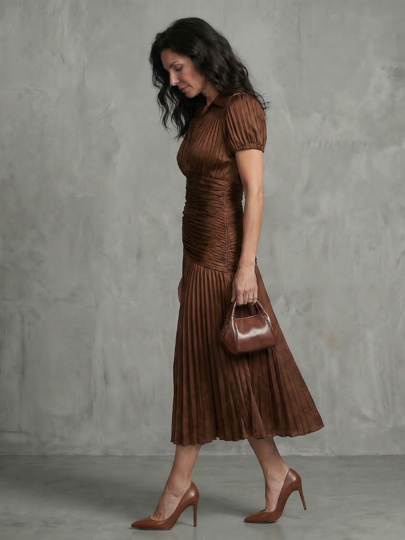 Eleanor Pleated Waistline Stripe Midi Dress