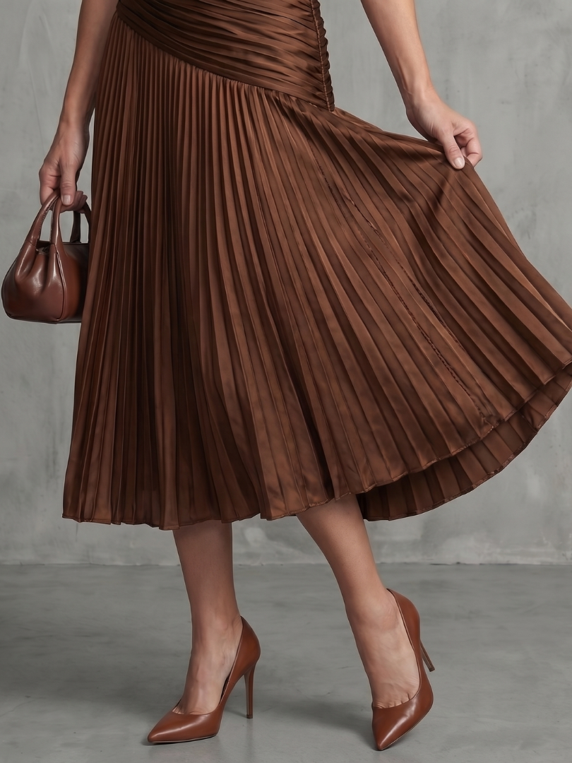 Eleanor Pleated Waistline Stripe Midi Dress