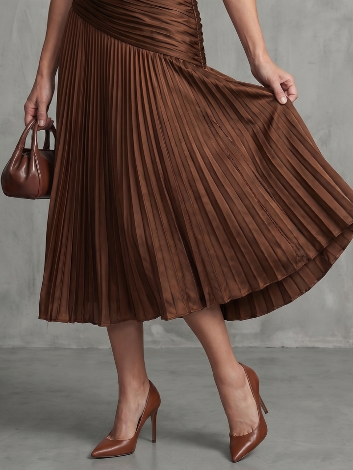 Eleanor Pleated Waistline Stripe Midi Dress