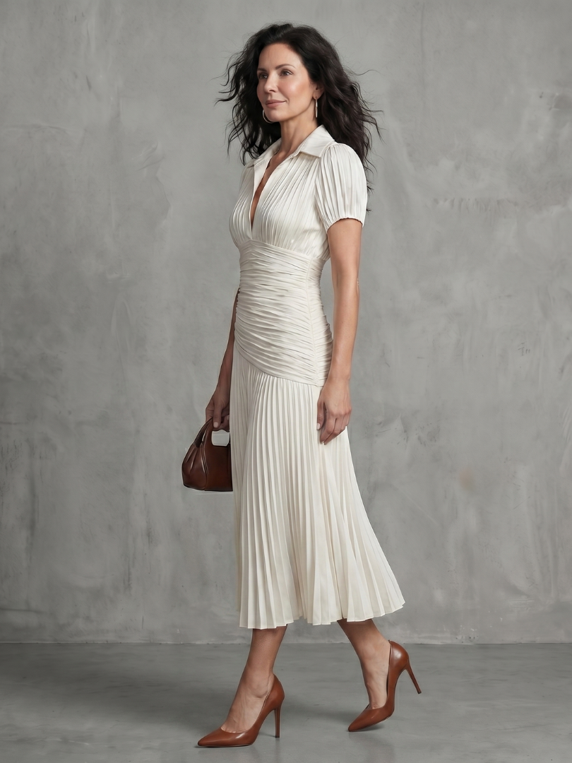 Eleanor Pleated Waistline Stripe Midi Dress