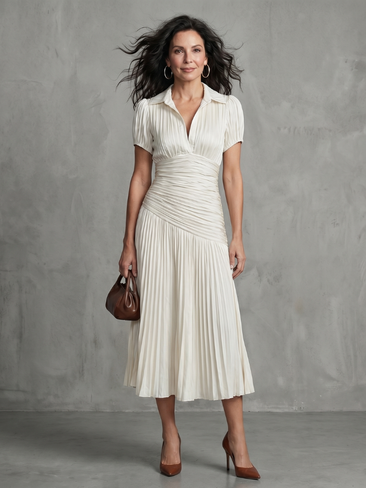 Eleanor Pleated Waistline Stripe Midi Dress
