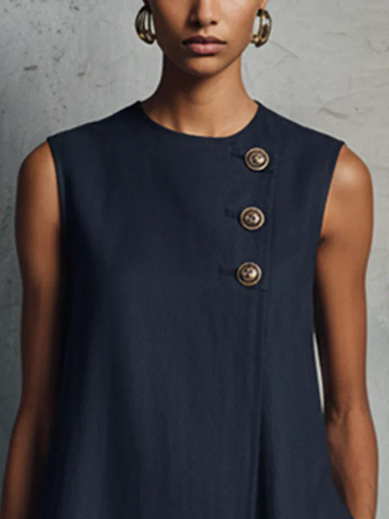 AUBREY | ASYMMETRIC BUTTON MINI DRESS