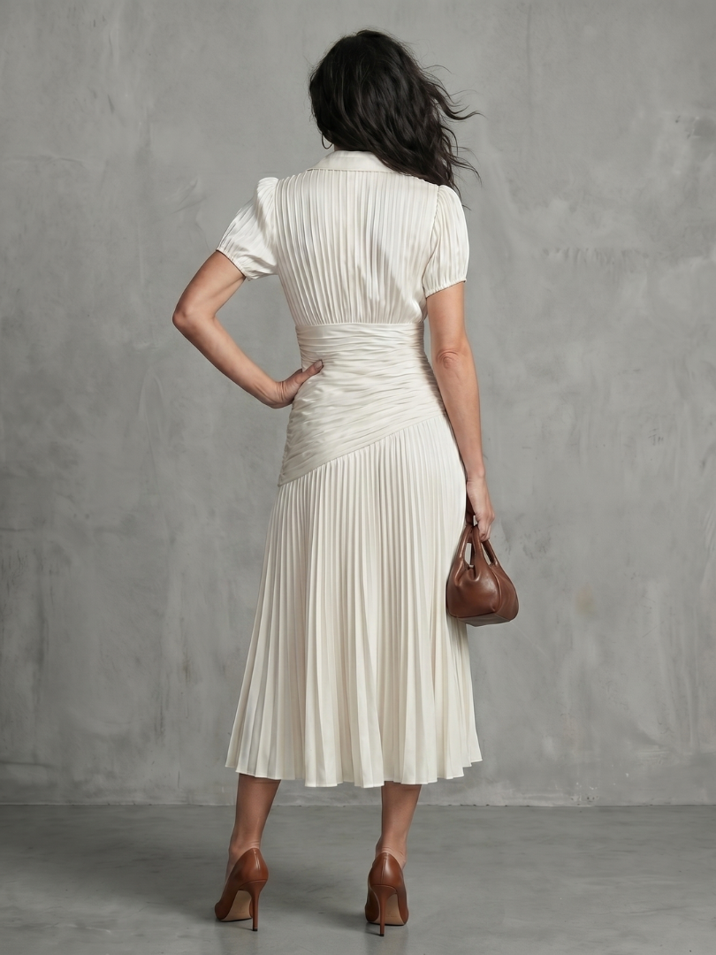 Eleanor Pleated Waistline Stripe Midi Dress