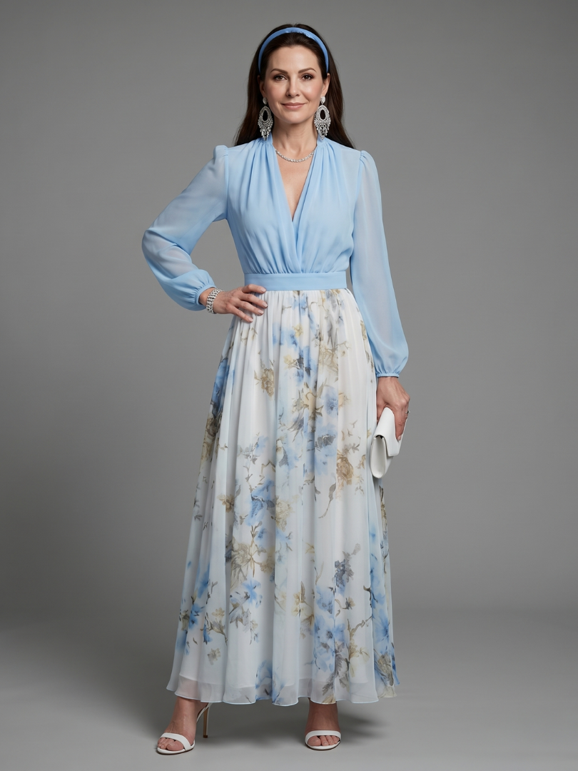 Hailey V Neck Sheer Bodice Floral Maxi Dress