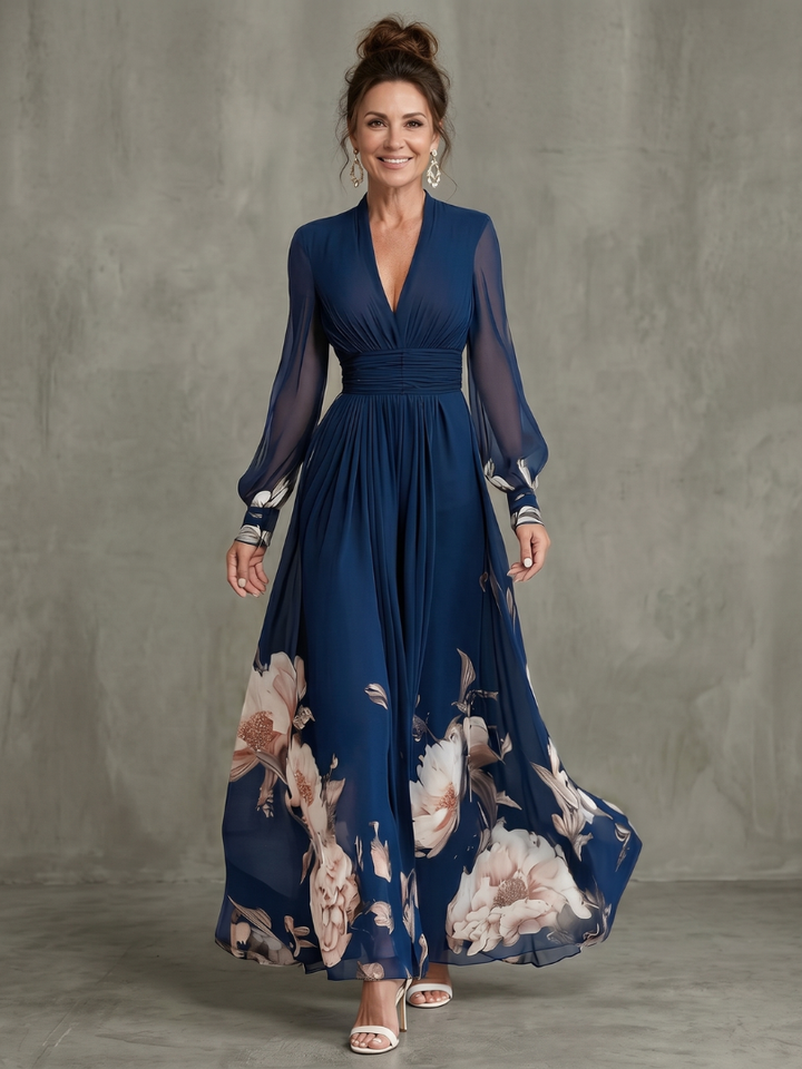 Scarlett Pleated Sheer Sleeves Maxi Dress