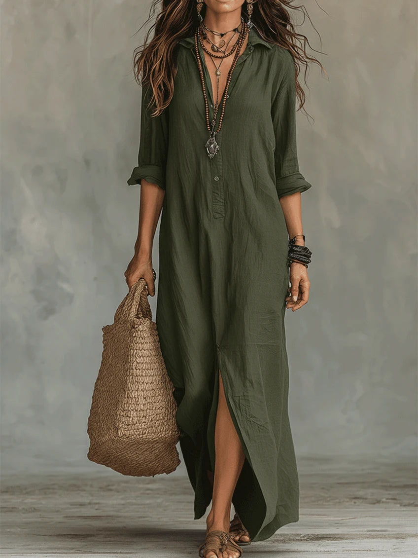 Alessia – Zachte Zwarte Maxi Jurk met Knopen