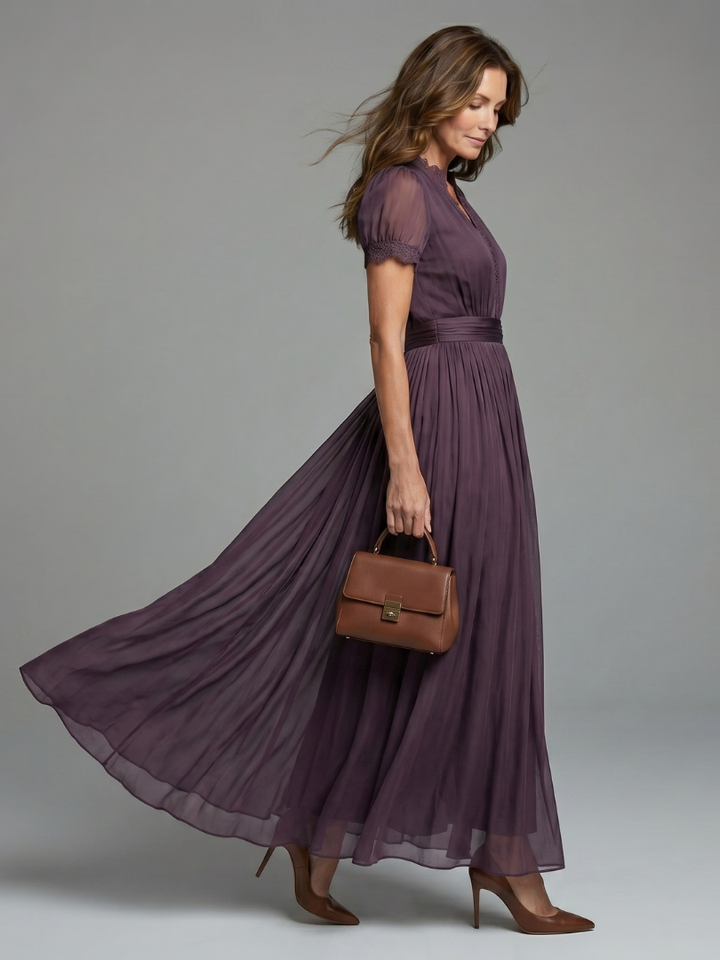 Lily Gathered Waist Keyhole Maxi Dress