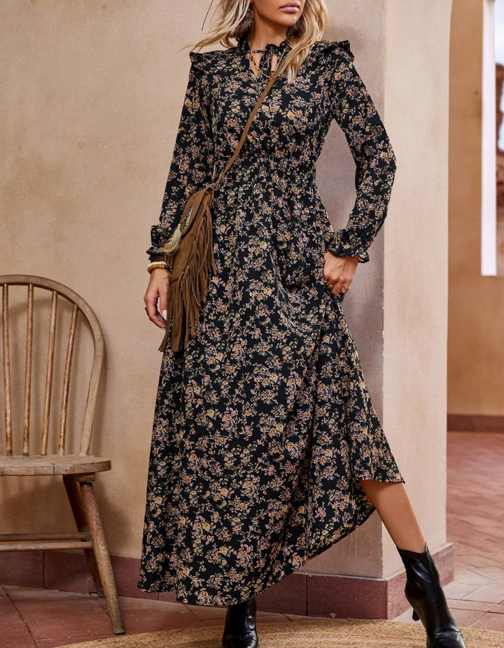 MOREN™ - Elegant Long Sleeve Floral Print A-Line Dress