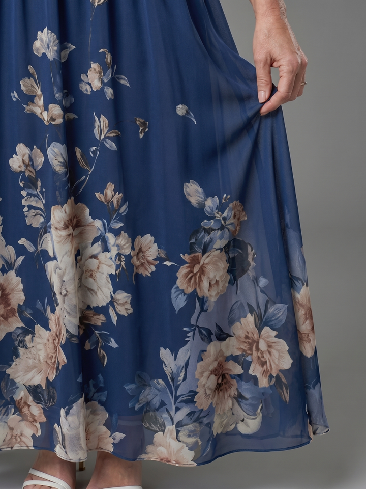 Vanessa Sleeveless V Neck Soft Floral Hem Midi Dress