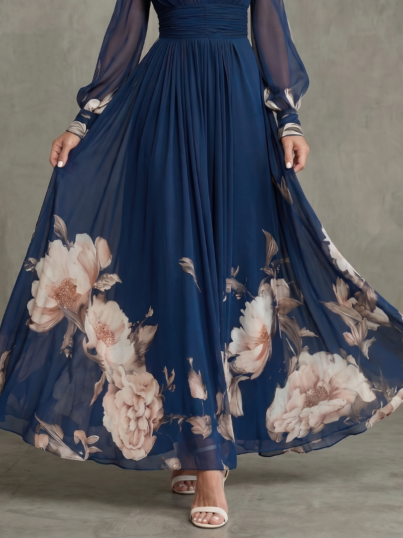 Scarlett Pleated Sheer Sleeves Maxi Dress