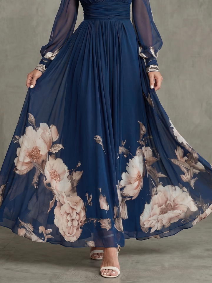 Scarlett Pleated Sheer Sleeves Maxi Dress