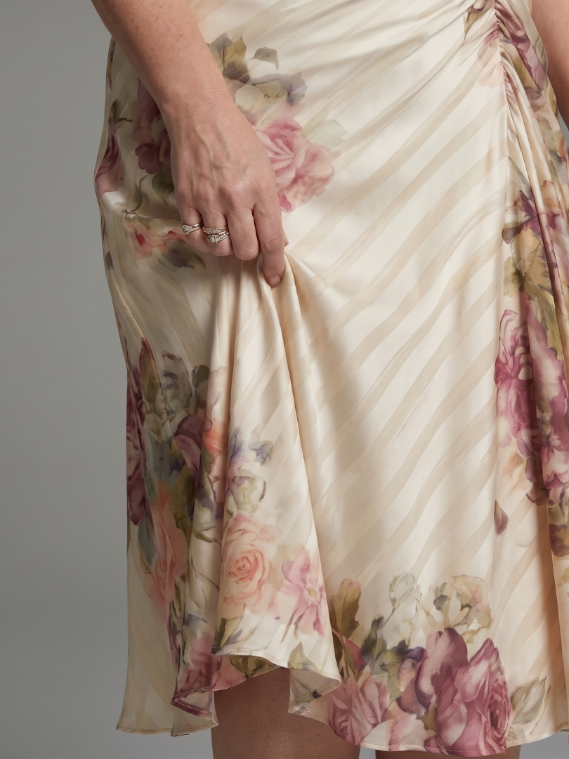 Victoria Flutter Sleeve Wrap Floral Stripe Print Midi Dress