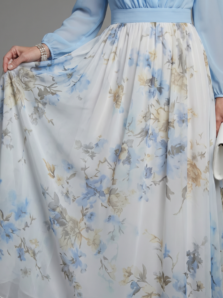 Hailey V Neck Sheer Bodice Floral Maxi Dress