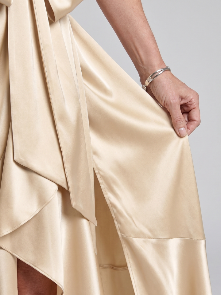 Avery Halter Neck Wrap Asymmetric Hem Midi Dress