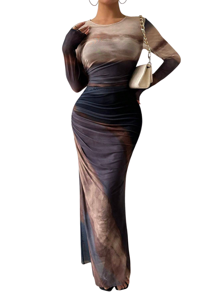 TESSIET - All-Over Print Ruched Bodycon Dress