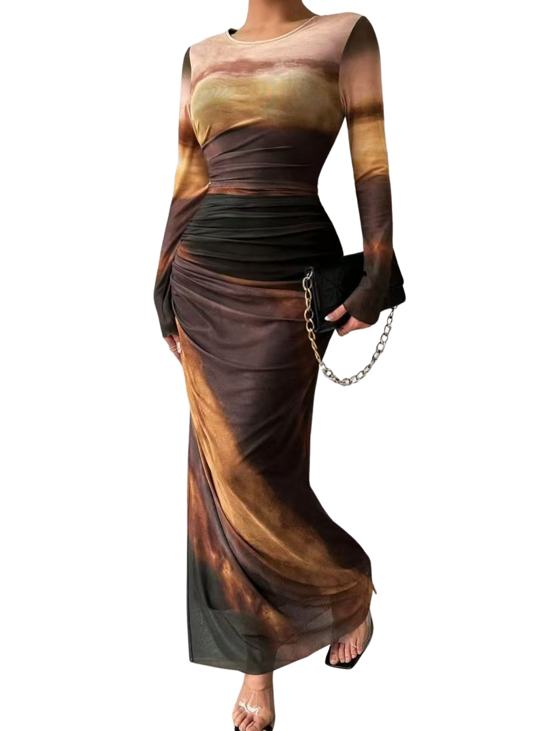 TESSIET - All-Over Print Ruched Bodycon Dress