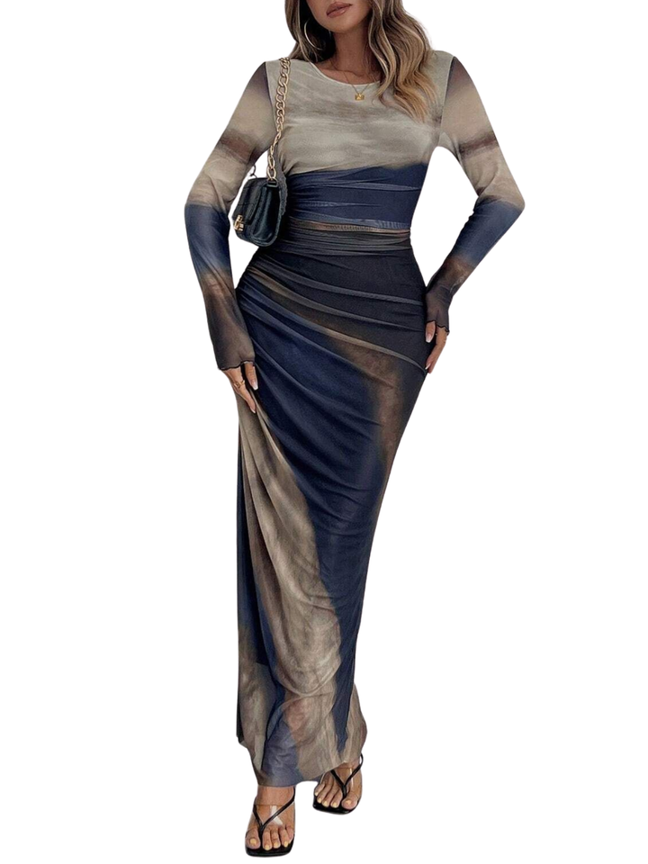 TESSIET - All-Over Print Ruched Bodycon Dress