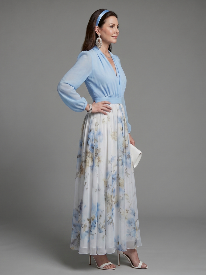 Hailey V Neck Sheer Bodice Floral Maxi Dress