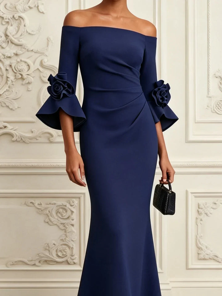 Lucienne | Navy 3D Floral Mermaid Maxi Dress