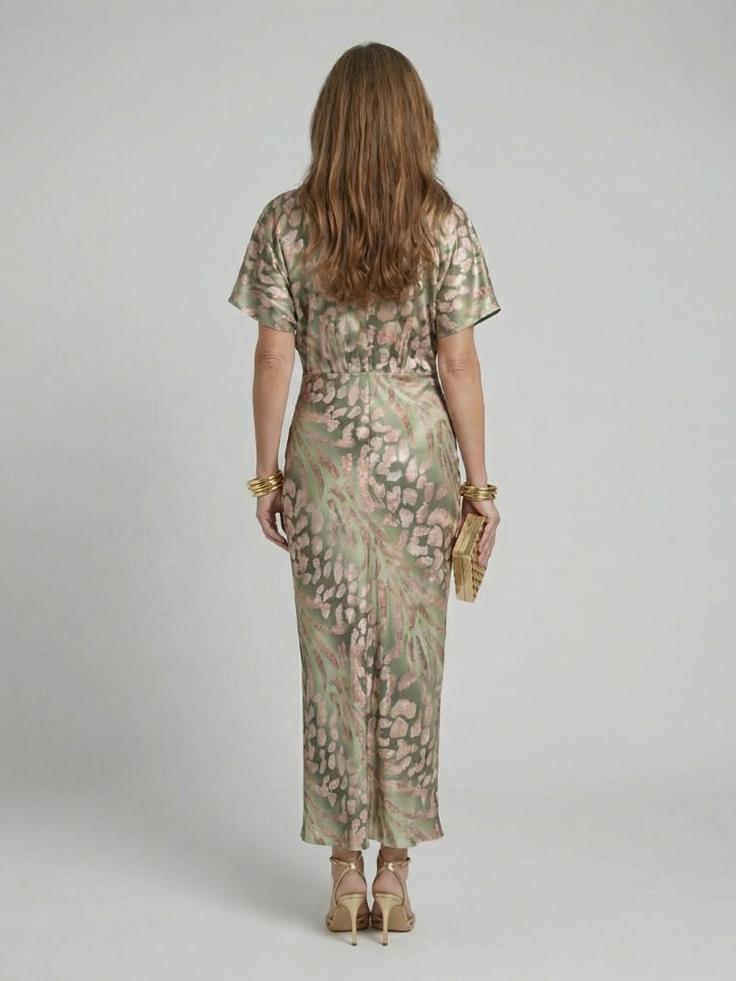 Katherine Abstract Print V Neck Twist Waist Midi Dress