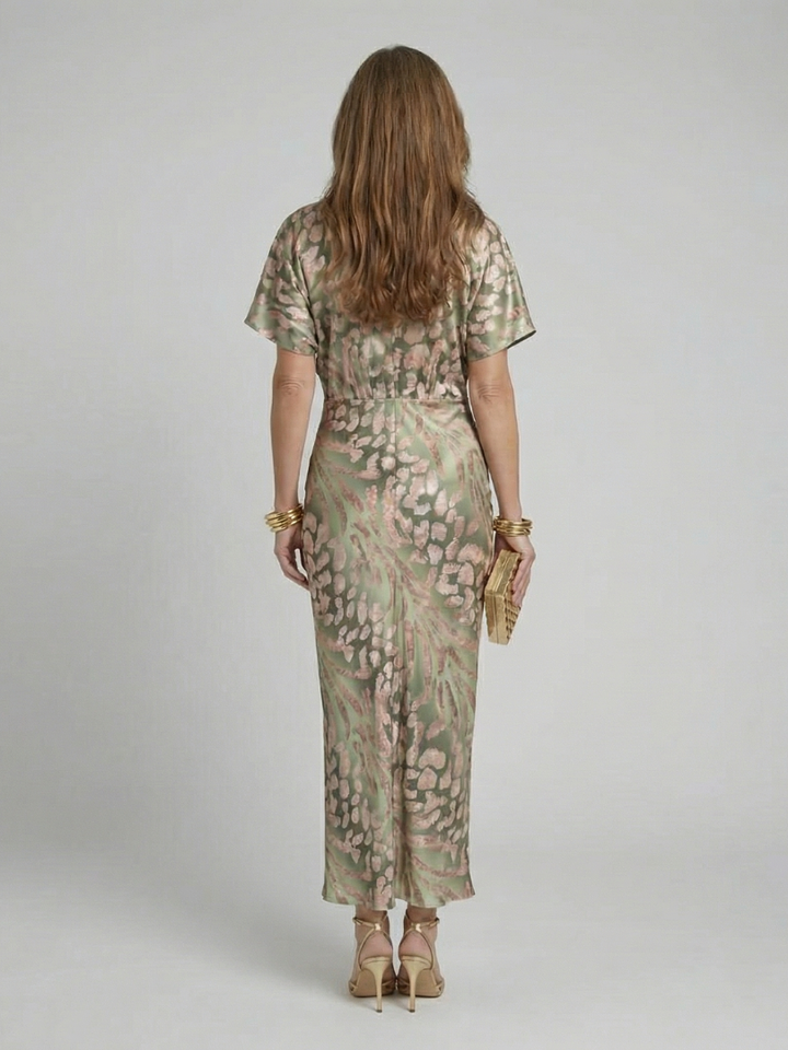 Katherine Abstract Print V Neck Twist Waist Midi Dress