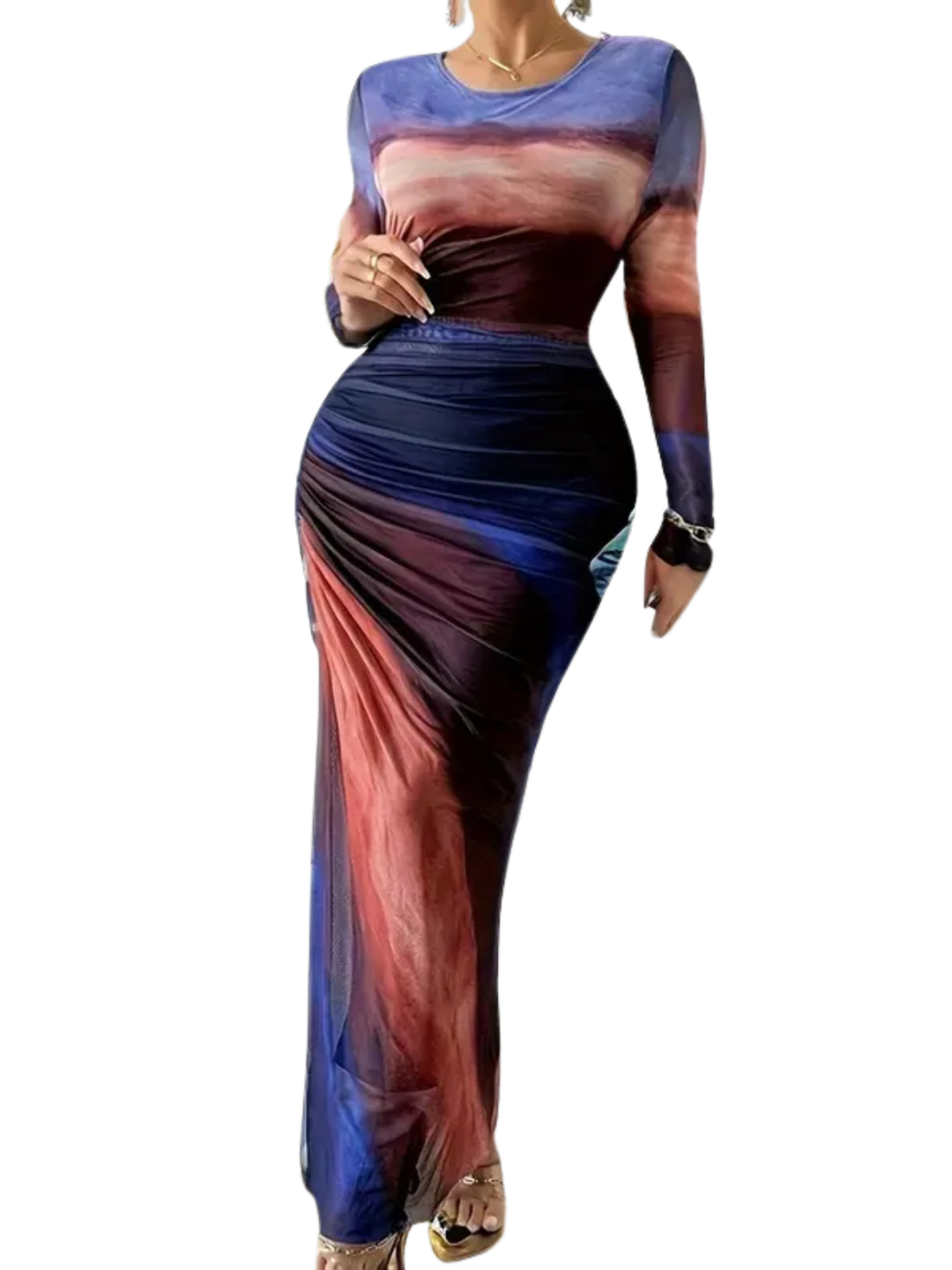 TESSIET - All-Over Print Ruched Bodycon Dress