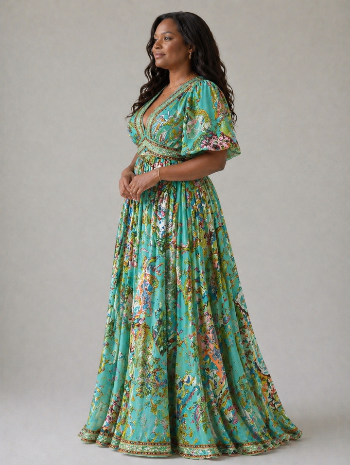 Ivy & Grace™ | Airy maxi dress with puff sleeves and V-neck