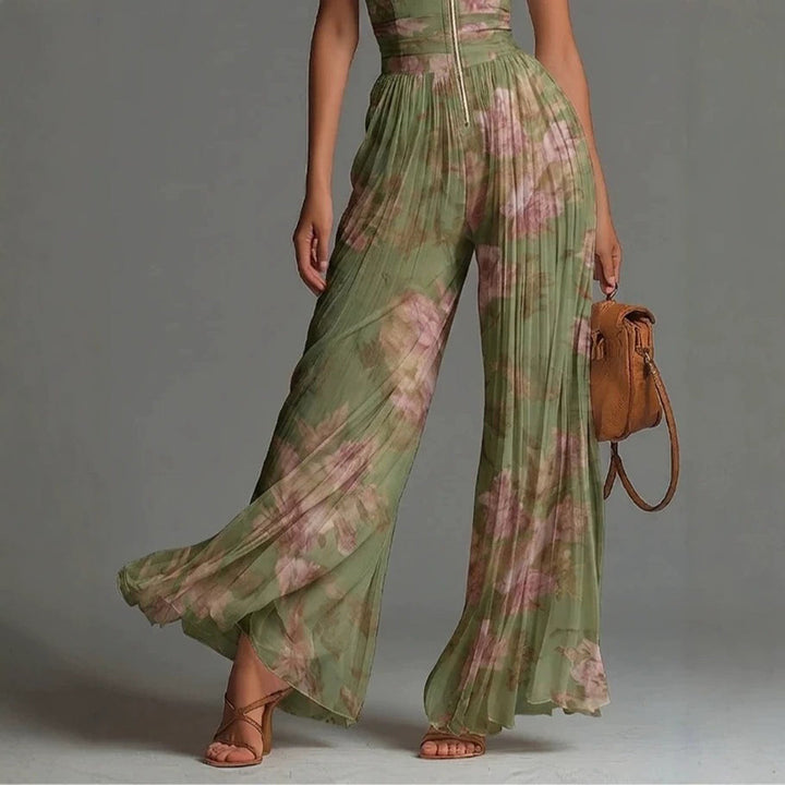 Sofia | Pleated Floral Chiffon Jumpsuit for Women