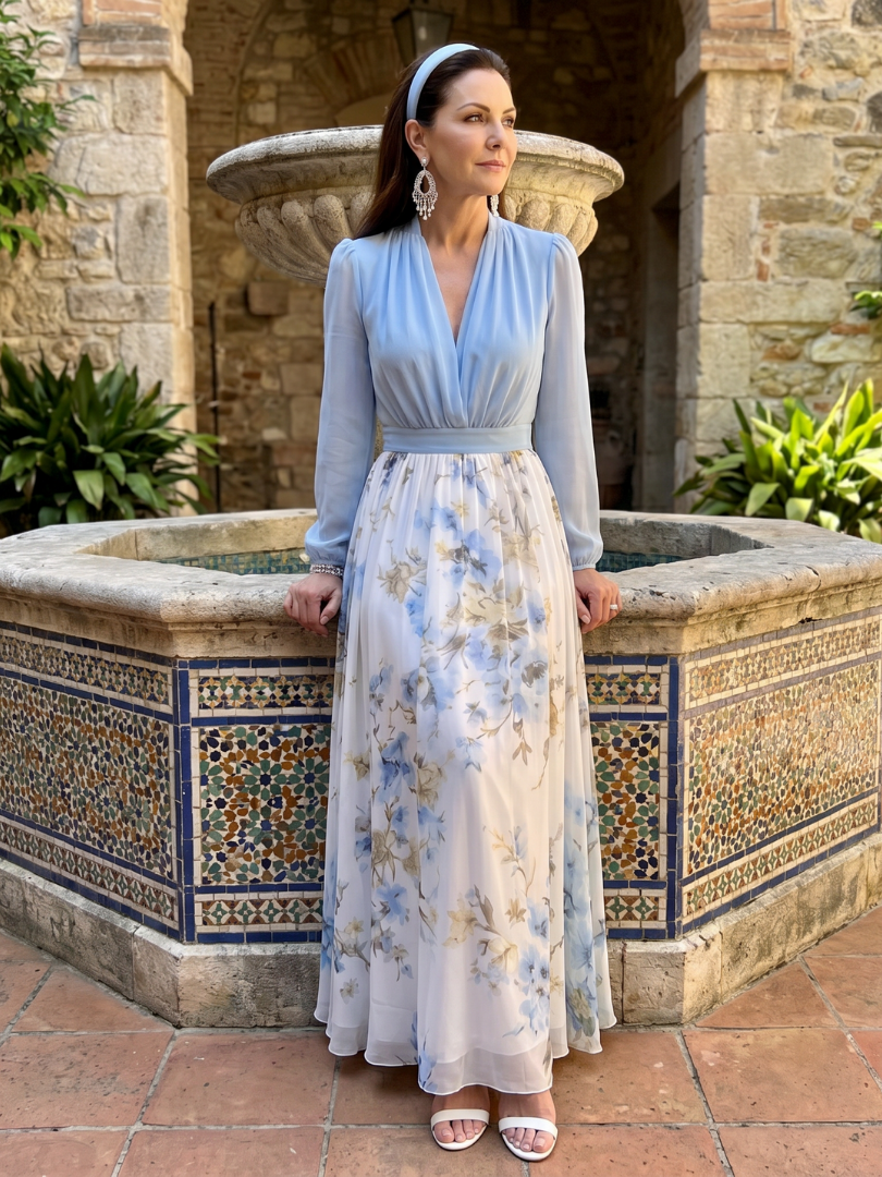 Hailey V Neck Sheer Bodice Floral Maxi Dress