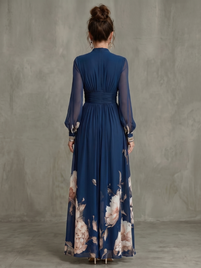 Scarlett Pleated Sheer Sleeves Maxi Dress