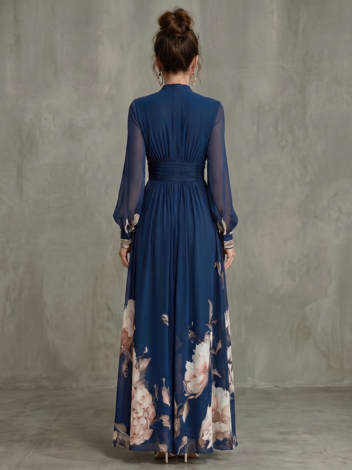 Scarlett Pleated Sheer Sleeves Maxi Dress