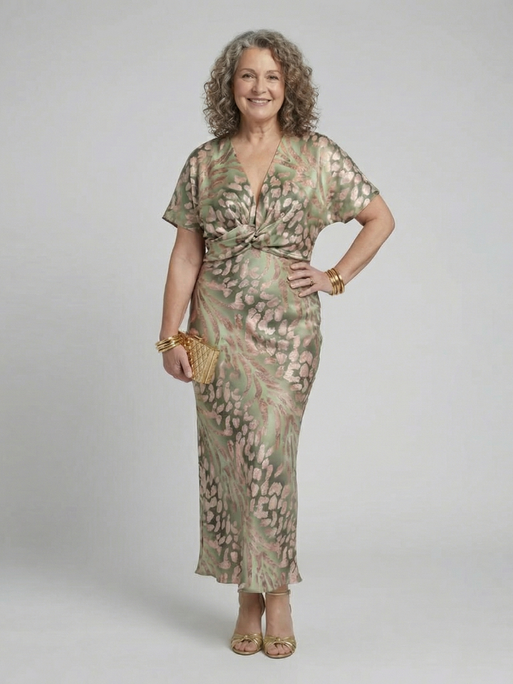 Katherine Abstract Print V Neck Twist Waist Midi Dress