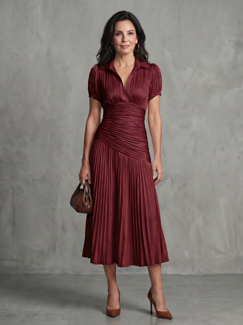 Eleanor Pleated Waistline Stripe Midi Dress