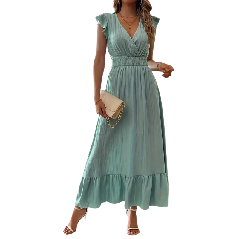 CATALINA™ – Elegant Shirred V Neck Maxi Dress