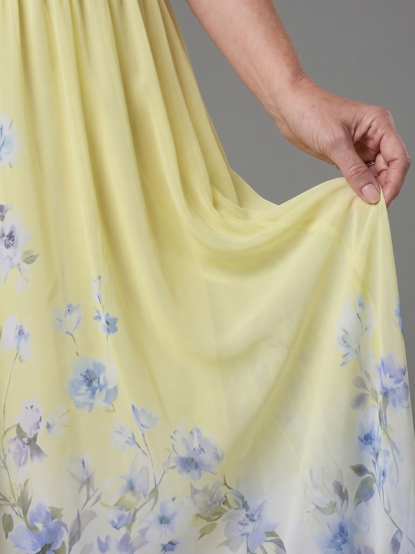 Vanessa Sleeveless V Neck Soft Floral Hem Midi Dress