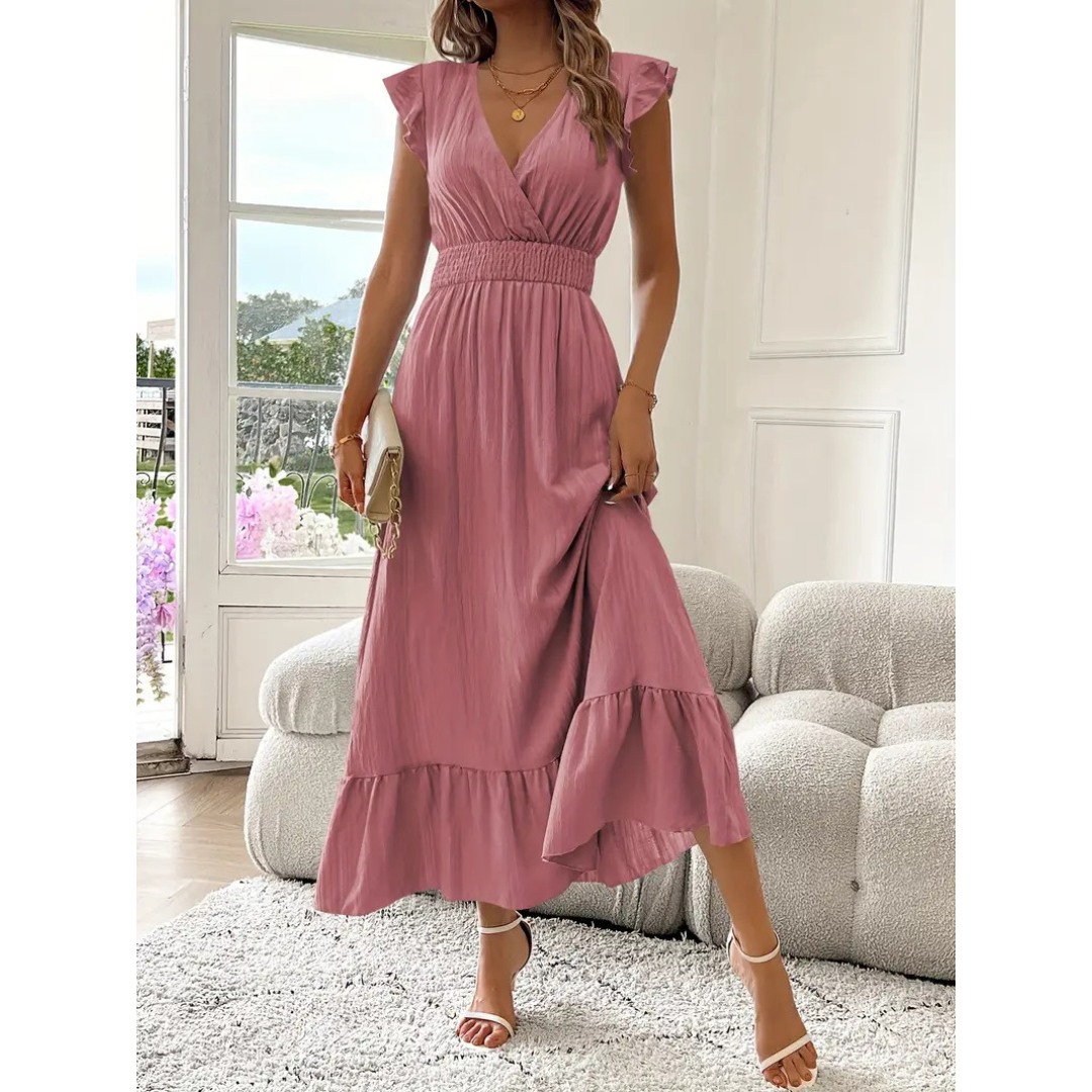 AVALERI™ - Elegant Shirred V-Neck Summer Maxi Dress