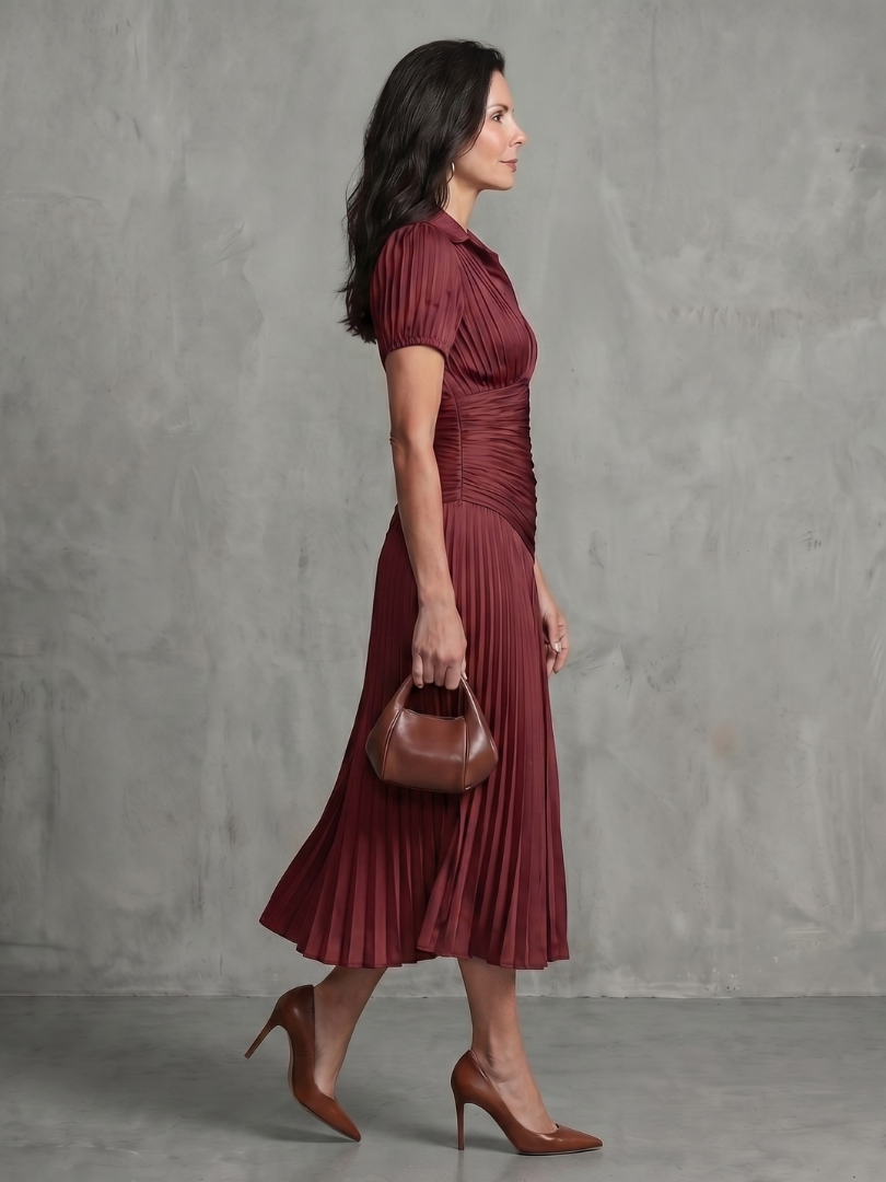 Eleanor Pleated Waistline Stripe Midi Dress