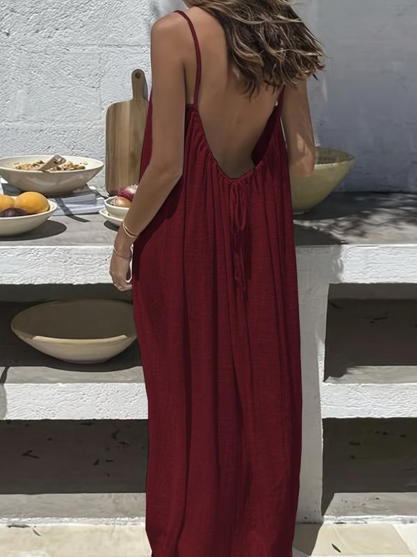 NORALYNT - Simple Solid Backless Cami Dress