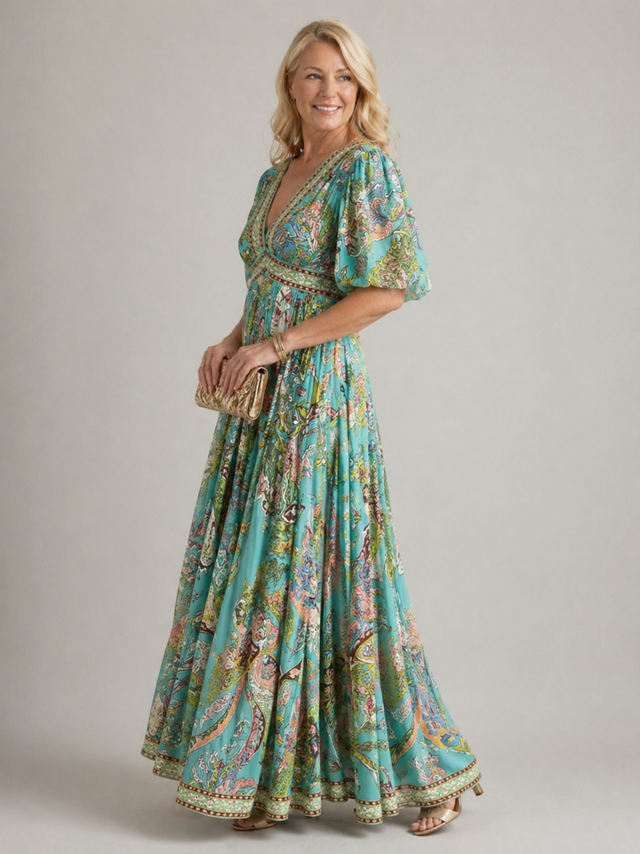 Ivy & Grace™ | Airy maxi dress with puff sleeves and V-neck