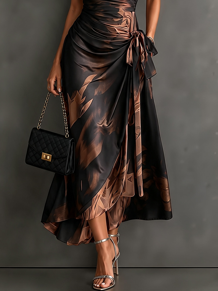 Saffron | Abstract Print Collared Wrap Maxi Dress