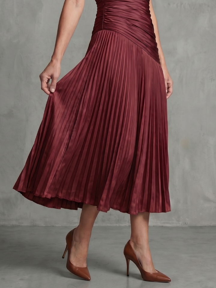 Eleanor Pleated Waistline Stripe Midi Dress