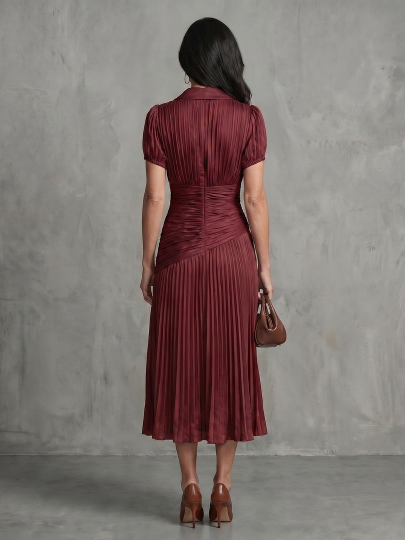 Eleanor Pleated Waistline Stripe Midi Dress