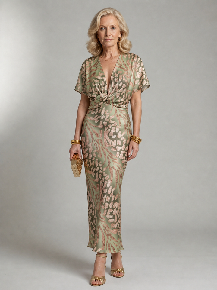 Katherine Abstract Print V Neck Twist Waist Midi Dress