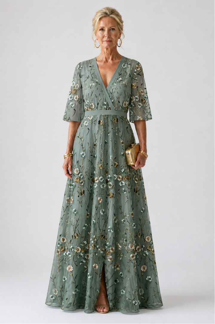 Hannah Floral V Neck Short Sleeve Maxi Dress