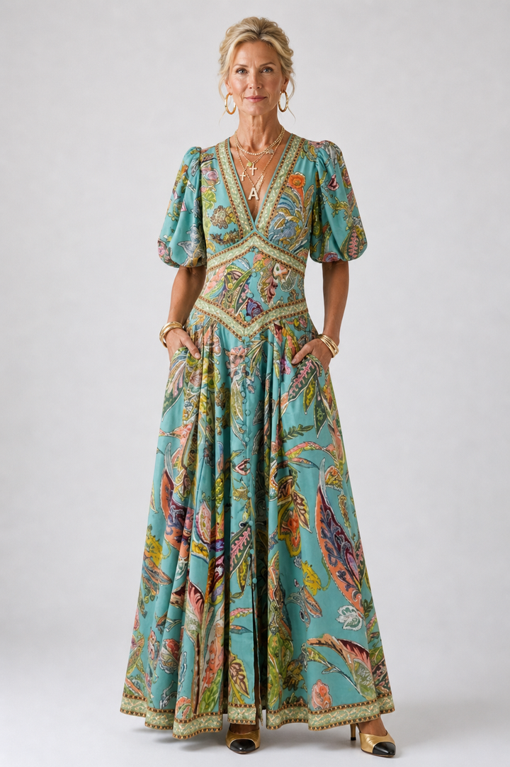 Ivy & Grace™ | Airy maxi dress with puff sleeves and V-neck