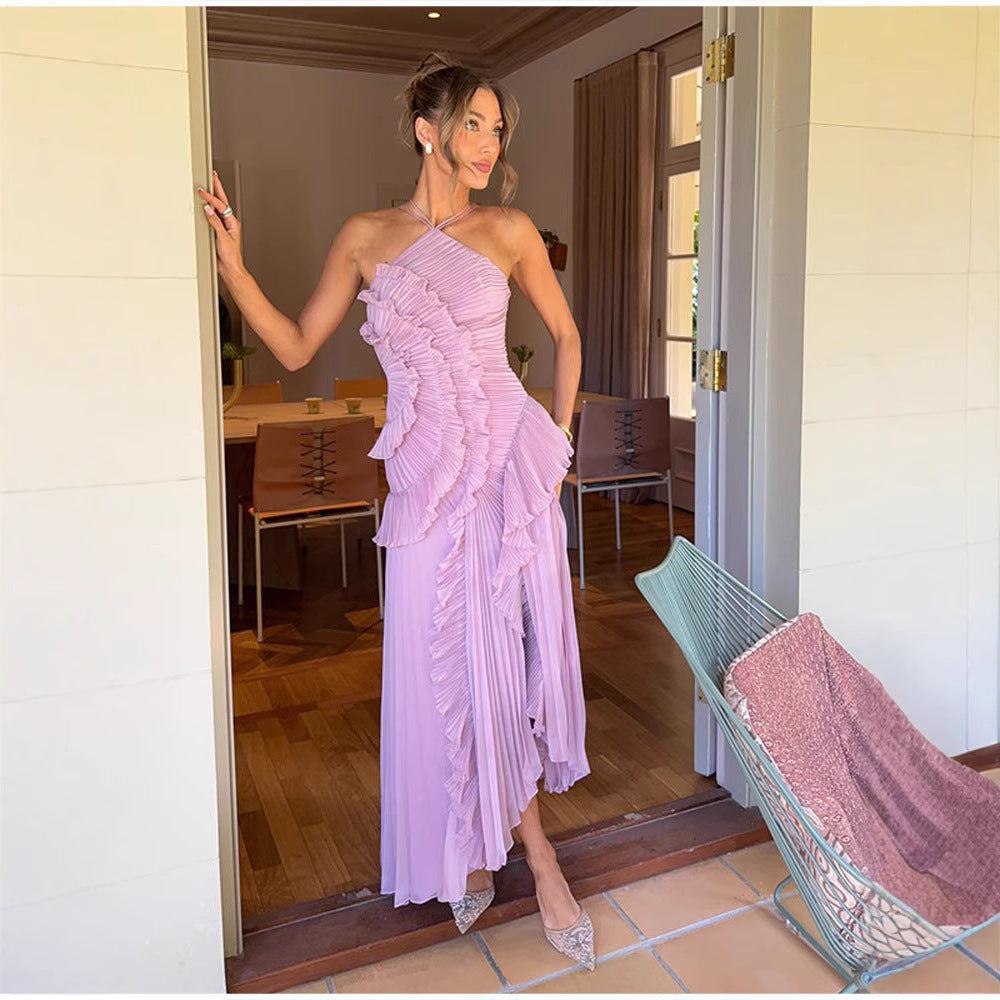 QUINTESSA™ - Elegant Halter Neck Lotus Summer Maxi Dress